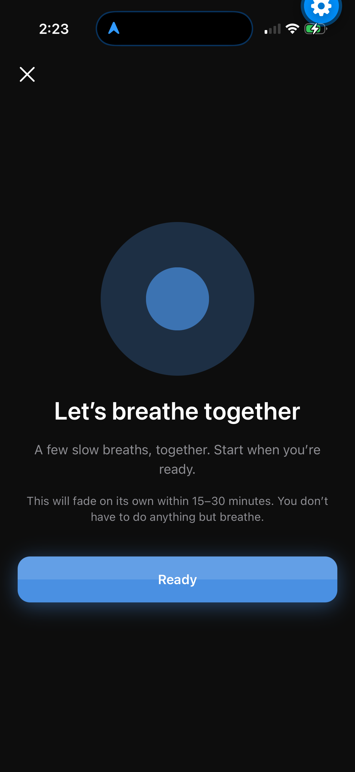 Reform's breathing exercise screen, shown the moment an urge hits