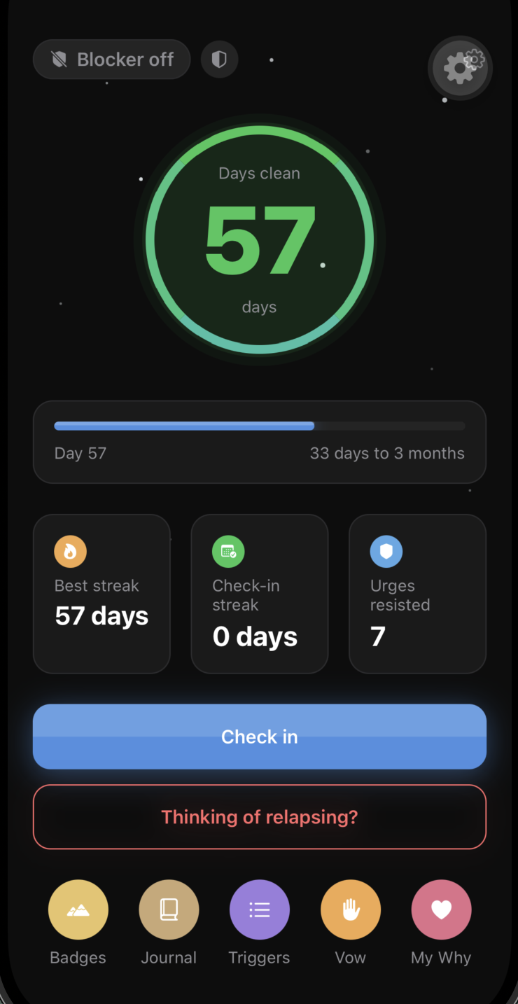 Reform home screen showing a 57 day streak